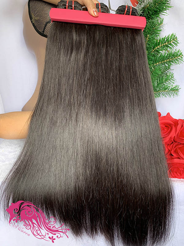 Csqueen 9A Straight Hair 3 Bundles with 4 * 4 Transparent lace Closure Virgin Hair